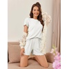 image:imageEkouaer Womens Pajamas 2 Piece Ribbed Knit Pjs Short Sleeve Lounge SetsWhite