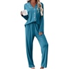 image:imageEkouaer Womens Pajama Sets 2 Piece Long Sleeve Sleepwear Soft Button Up PjsBlue Green