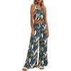 image:imageEkouaer Womens Pajamas 2 Piece Lounge Set Ribbed Knit Loungewear Sleeveless Tank Top Wide Leg PantsBluegreen Leaves