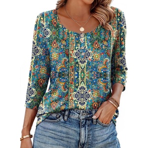 image:imageEkouaer 34 Length Sleeve Women Tops Dressy Casual Blouses Fall Shirt 2026Blue Bohemian