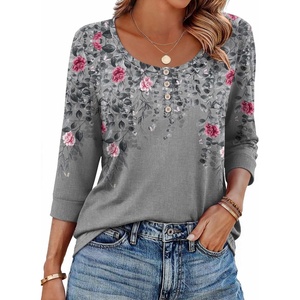 image:imageEkouaer 34 Length Sleeve Women Tops Dressy Casual Blouses Fall Shirt 2026Grey Floral