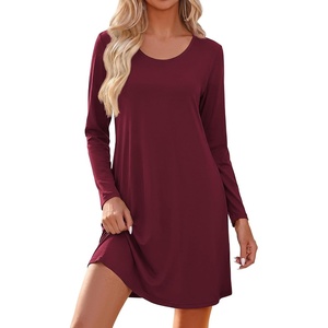 image:imageEkouaer Nightgowns for Women Bamboo Viscose Long Sleeve Sleep ShirtsRed
