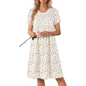 image:imageEkouaer Nightgowns for Women Smocked Night Gown Short Sleeve SleepshirtsFloral Yellow