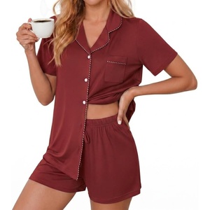 image:imageEkouaer Pajamas for Women Set Button Down Short Sleeve Sleepwear 2 Piece pjBurgundy