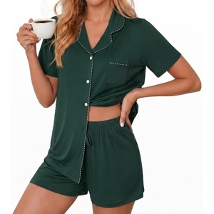 image:imageEkouaer Pajamas for Women Set Button Down Short Sleeve Sleepwear 2 Piece pjDark Green