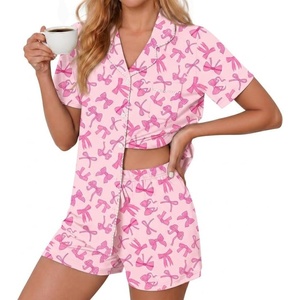 image:imageEkouaer Pajamas for Women Set Button Down Short Sleeve Sleepwear 2 Piece pjPink Bow