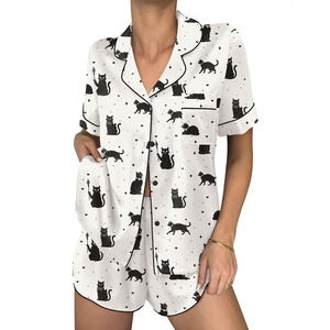 image:imageEkouaer Women Satin Pajama Sets Cute Print Silk Pjs Shorts Sets S4XLBlack Cat