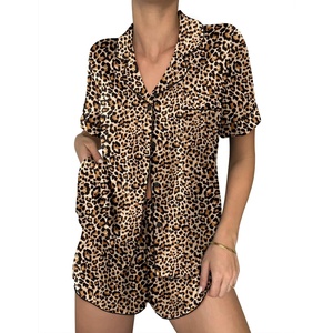 image:imageEkouaer Women Satin Pajama Sets Cute Print Silk Pjs Shorts Sets S4XLBrown Leopard