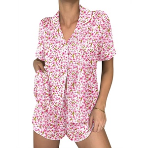 image:imageEkouaer Women Satin Pajama Sets Cute Print Silk Pjs Shorts Sets S4XLFloral Pink