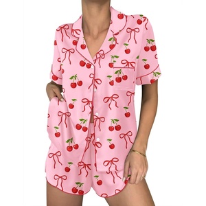image:imageEkouaer Women Satin Pajama Sets Cute Print Silk Pjs Shorts Sets S4XLPink Cherry Bow