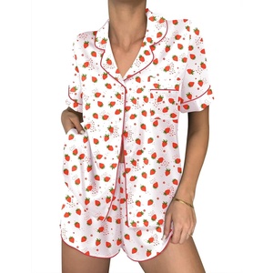 image:imageEkouaer Women Satin Pajama Sets Cute Print Silk Pjs Shorts Sets S4XLStrawberry