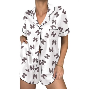 image:imageEkouaer Women Satin Pajama Sets Cute Print Silk Pjs Shorts Sets S4XLWhite With Leopard Bow