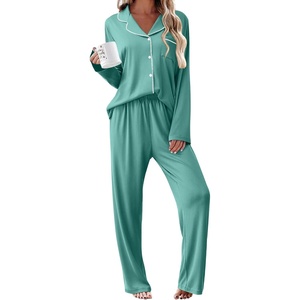 image:imageEkouaer Womens Pajama Sets 2 Piece Long Sleeve Sleepwear Soft Button Up PjsAqua Green