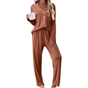 image:imageEkouaer Womens Pajama Sets 2 Piece Long Sleeve Sleepwear Soft Button Up PjsBrown