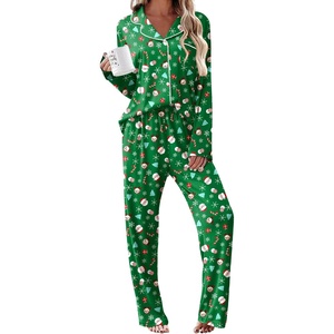 image:imageEkouaer Womens Pajama Sets 2 Piece Long Sleeve Sleepwear Soft Button Up PjsChristmas Green