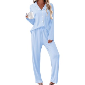 image:imageEkouaer Womens Pajama Sets 2 Piece Long Sleeve Sleepwear Soft Button Up PjsClear Blue