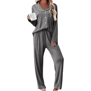 image:imageEkouaer Womens Pajama Sets 2 Piece Long Sleeve Sleepwear Soft Button Up PjsDark Gray