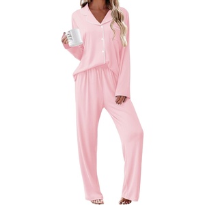 image:imageEkouaer Womens Pajama Sets 2 Piece Long Sleeve Sleepwear Soft Button Up PjsPink