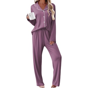 image:imageEkouaer Womens Pajama Sets 2 Piece Long Sleeve Sleepwear Soft Button Up PjsPurple Red