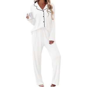 image:imageEkouaer Womens Pajama Sets 2 Piece Long Sleeve Sleepwear Soft Button Up PjsWhite