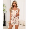 image:imageEkouaer Pajama for Women Set 2 Piece Ruffle Cami Top and Shorts PjsBeige Teddy Cherry