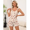image:imageEkouaer Pajama for Women Set 2 Piece Ruffle Cami Top and Shorts PjsBeige Teddy Cherry