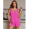 image:imageEkouaer Pajama for Women Set 2 Piece Ruffle Cami Top and Shorts PjsHot Pink Leopard