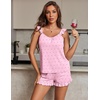 image:imageEkouaer Pajama for Women Set 2 Piece Ruffle Cami Top and Shorts PjsPink Polka Dots