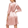image:imageEkouaer Womens Satin Robe Kimono Bathrobe Short Ruffle Sleeve Silk Robes01pastel Pink