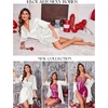 image:imageEkouaer Womens Satin Robe Kimono Bathrobe Short Ruffle Sleeve Silk Robes01white