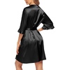 image:imageEkouaer Womens Satin Robe Kimono Bathrobe Short Ruffle Sleeve Silk RobesBlack