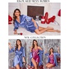image:imageEkouaer Womens Satin Robe Kimono Bathrobe Short Ruffle Sleeve Silk RobesCobalt Blue