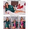 image:imageEkouaer Womens Satin Robe Kimono Bathrobe Short Ruffle Sleeve Silk RobesDark Green