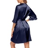 image:imageEkouaer Womens Satin Robe Kimono Bathrobe Short Ruffle Sleeve Silk RobesDeep Blue