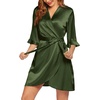 image:imageEkouaer Womens Satin Robe Kimono Bathrobe Short Ruffle Sleeve Silk RobesDeep Green