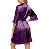 image:imageEkouaer Womens Satin Robe Kimono Bathrobe Short Ruffle Sleeve Silk RobesDeep Purple