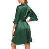 image:imageEkouaer Womens Satin Robe Kimono Bathrobe Short Ruffle Sleeve Silk RobesEvergreen