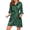 image:imageEkouaer Womens Satin Robe Kimono Bathrobe Short Ruffle Sleeve Silk RobesEvergreen