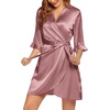 image:imageEkouaer Womens Satin Robe Kimono Bathrobe Short Ruffle Sleeve Silk RobesGray Purple