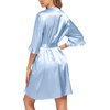 image:imageEkouaer Womens Satin Robe Kimono Bathrobe Short Ruffle Sleeve Silk RobesLight Blue