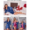 image:imageEkouaer Womens Satin Robe Kimono Bathrobe Short Ruffle Sleeve Silk RobesNavy
