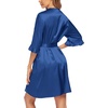 image:imageEkouaer Womens Satin Robe Kimono Bathrobe Short Ruffle Sleeve Silk RobesNavy