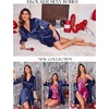 image:imageEkouaer Womens Satin Robe Kimono Bathrobe Short Ruffle Sleeve Silk RobesNavy Blue