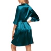 image:imageEkouaer Womens Satin Robe Kimono Bathrobe Short Ruffle Sleeve Silk RobesPeacock Blue