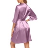 image:imageEkouaer Womens Satin Robe Kimono Bathrobe Short Ruffle Sleeve Silk RobesPurple Red