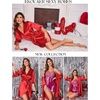 image:imageEkouaer Womens Satin Robe Kimono Bathrobe Short Ruffle Sleeve Silk RobesRed