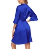 image:imageEkouaer Womens Satin Robe Kimono Bathrobe Short Ruffle Sleeve Silk RobesRoyal Blue