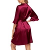 image:imageEkouaer Womens Satin Robe Kimono Bathrobe Short Ruffle Sleeve Silk RobesWine Red1