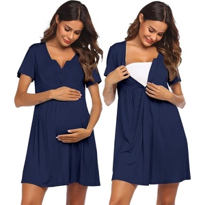 image:imageEkouaer Labor and Delivery Gown Maternity Nursing Nightgown BreastfeedingNavy Blue
