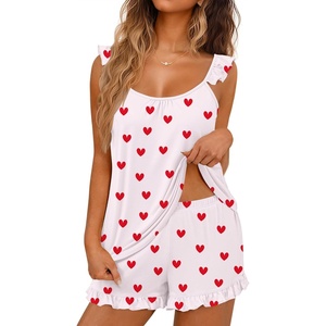 image:imageEkouaer Pajama for Women Set 2 Piece Ruffle Cami Top and Shorts PjsWhite Heart